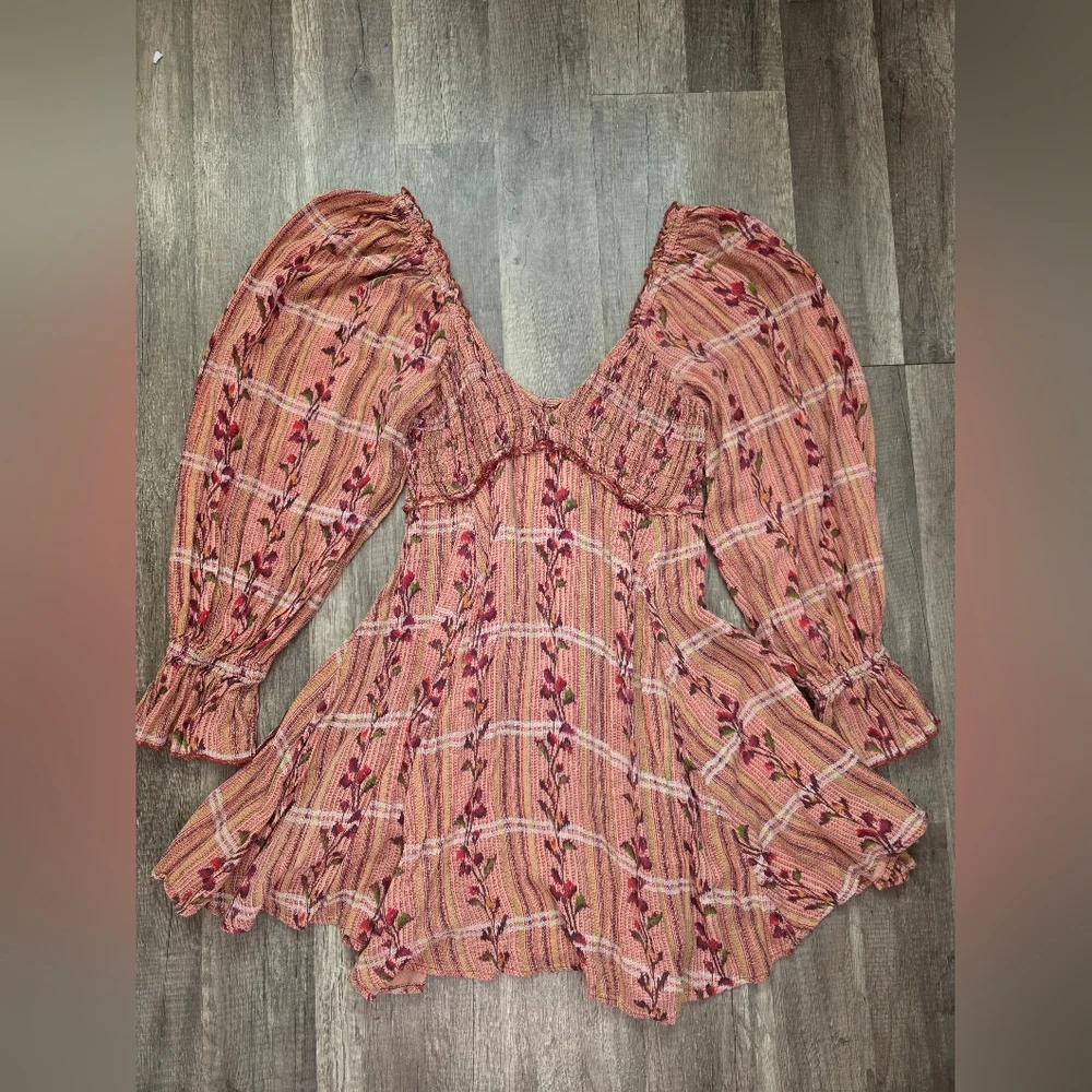 Free People Rust-Peach Floral Long Sleeve Mini Dress - Picture 7 of 15